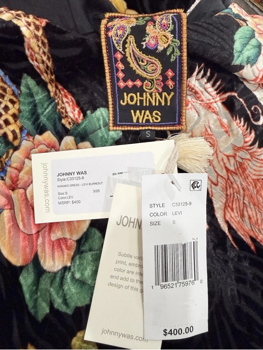 Johnny Was Small Kanako-Levi Bias Cut Burnout Maxi Dress NWT $400 Dragon Floral - Picture 11 of 13